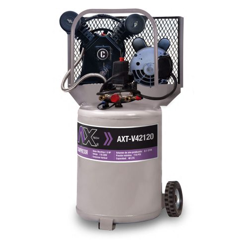 AXT-V42120 COMPRESOR VERTICAL 48Lts CABEZAL 2 PISTONES EN V MOTOR MARATHON 1.5HP, 110-220V, 8.1CFM, 115PSI