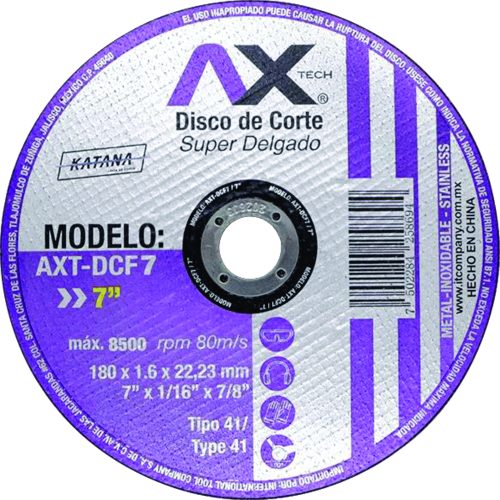 AXT-DCF7 DISCO DE CORTE SUPER DELGADO DE 7" X 1.6MM X 7/8" (50 PZS)