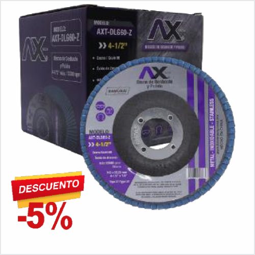 AXT-DLG60-Z29 DISCO LAMINADO PARA DESBASTE Y PULIDO DE OXIDO DE ZIRCONIO DE GRANO 60, 4 1/2"