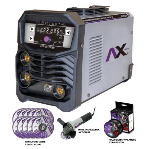 AXT-EM120LED-C1 COMBO Soldadora inversor MIG sin gas, MMA y TIG LIFT biVoltaje